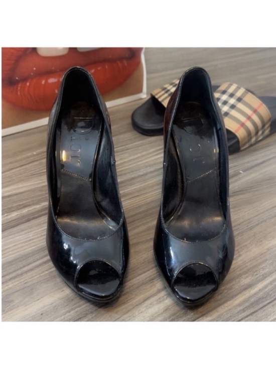 Dior Shoes - Dior Black Patent Leather Peep-Toe Heels